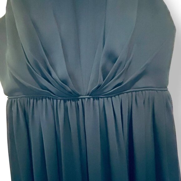 Mac Duggal Navy Blue Women Size 8 Beaded Neckline Pleated Chiffon  Evening Gown - Picture 10 of 11